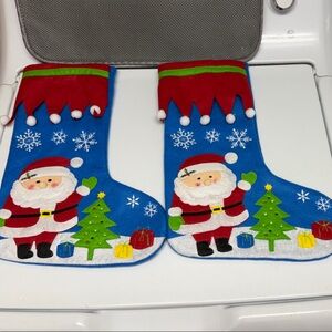 Festive Santa Christmas Stockings 14” tall two in set